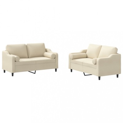 Set de canapele cu perne, 2 piese, crem, material textil foto