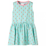 Rochie Fete Verde Menta 128 (7-8 ani) Bumbac cu Inghetata VidaXL. Rochita Fetite Vara cu Snur Talie, Decolteu Rotund