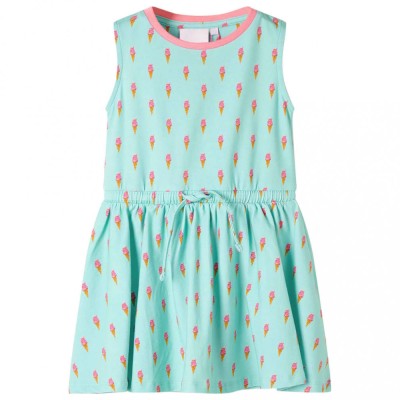 Rochie pentru copii cu snur in talie, verde menta deschis, 128 foto