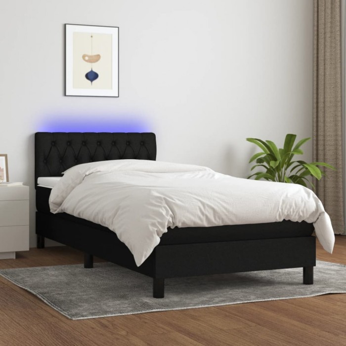 vidaXL Pat cu arcuri, saltea și LED, negru, 90x190 cm, textil 3133359