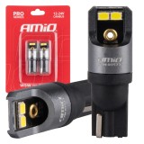 Becuri auto LED Canbus PRO T10 W5W 4x2016 SMD alb 6000K 12V/24V AMiO, fara efect de palpaire, durata de viata pana la 50 000 ore