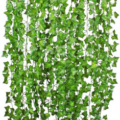 Set iedera cu frunze, artificiala, lungime 2m, Gonga® Verde 12 bucati