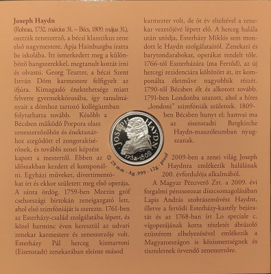 Medalie/Moneda Argint (Proof) Set Monetarie Ungaria 2009 - Joseph Haydn foto