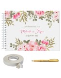 Set Album foto / GuestBook pentru nunta, MODEL FLOWERS 1, personalizabil, A4 landscape, pix si dubluadeziv inclus, 3 piese, accesoriu nunta