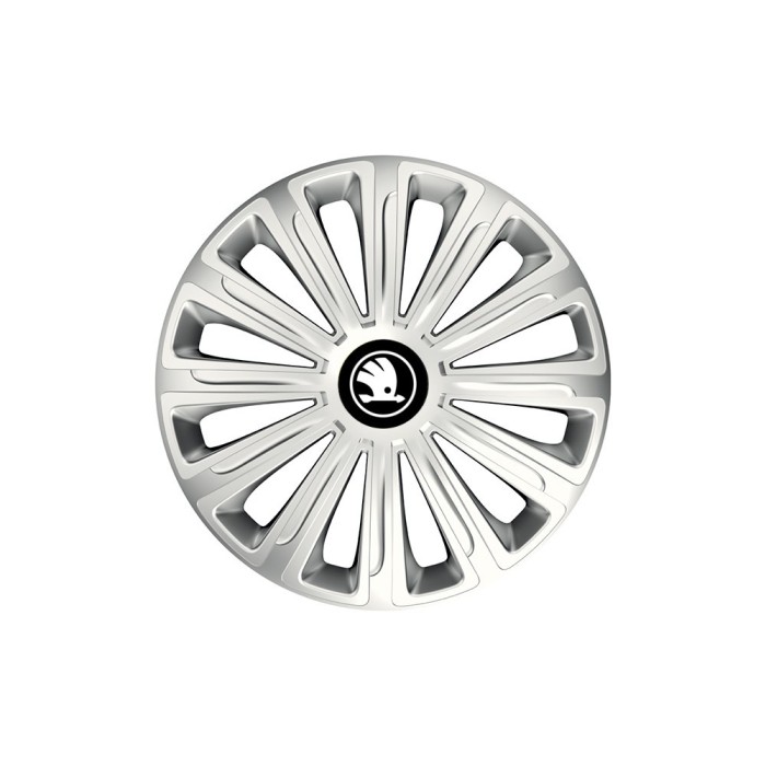 Set 4 Capace Roti pentru Skoda Nou Alb-Negru, model Trend Gray, R15, SKODA