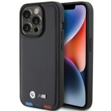 Husa pentru iPhone 15 Pro - BMW Leather Stamp Tricolor (BMHCP15L22PTDK) - Black