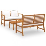 vidaXL Set mobilier de grădină, cu perne, 3 piese, lemn masiv acacia