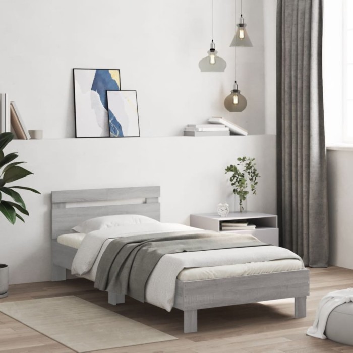 vidaXL Cadru de pat cu tăblie gri sonoma 100x200 cm lemn prelucrat 838531