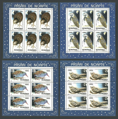 Romania MNH 1998 - Pasari de noapte coli mici de 6 timbre - LP 1458 a foto