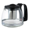 Ceainic cu Filtru, 1250ml, Sticlă Transparentă, Filtru Inoxidabil, Capac Plastic, Negru, Oem