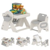 AIYAPLAY Set Masă și Scaun pentru Copii 3 &icirc;n 1 cu Masă de Construcție, Tablă, Suport Convertibil și Containere, Masă Multiactivitate cu Scaun de Plast