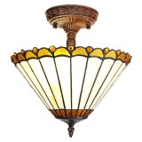 Cumpara ieftin Lustra sticla bej polirasina maro Tiffany 29x30 cm