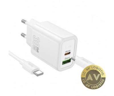 Incarcator Retea Cu Cablu USB-C HOCO N63 30W 3A 1 x USB-A - 1 x USB-C Alb foto