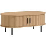 HOMCOM Măsuță de cafea ovală din lemn, masă de salon modernă cu uși glisante și depozitare ascunsă, 100x55x40cm, lemn natural | Aosom Romania