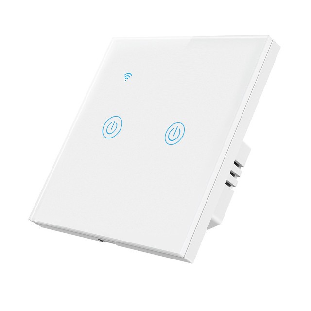 Intrerupator inteligent dublu cu touch Brius&trade;, Wi-Fi, cu nul, sticla securizata, LED noapte/zi, Tuya, Life Smart, compatibil Amazon Alexa/Google Assis