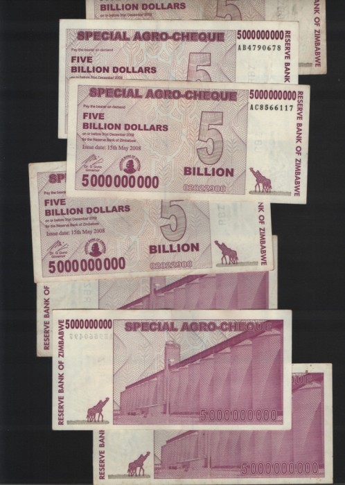 Zimbabwe 5000000000 5 000 000 000 dollari dollars VF-XF pret pe bucata 2008