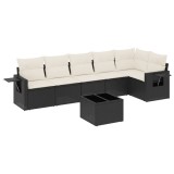 Cumpara ieftin Set canapele de gradina cu perne, 7 piese, negru, poliratan