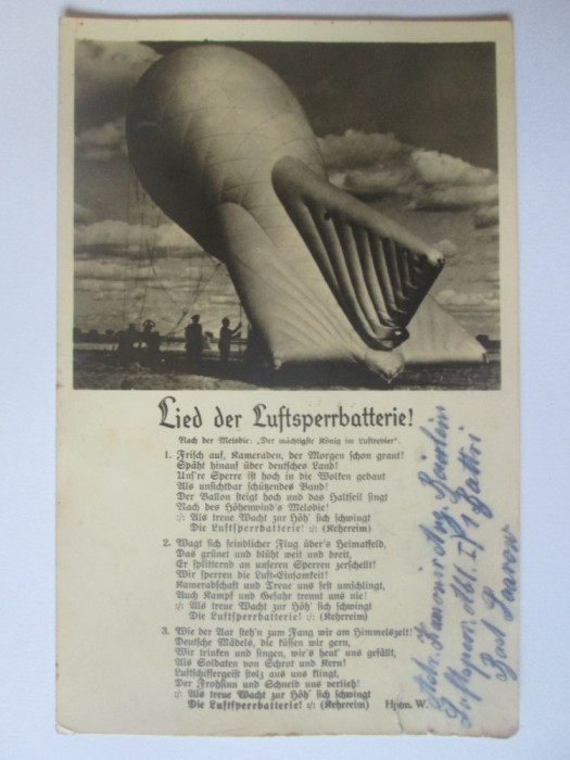 Rara! Carte postala circul.1940 Zeppelin militar nazist WW II cu stampila rara