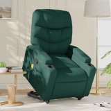 VidaXL Fotoliu rabatabil de masaj, cu ridicare, verde &icirc;nchis, textil