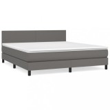 Cumpara ieftin Pat box spring cu saltea, gri, 180x200 cm, piele ecologica