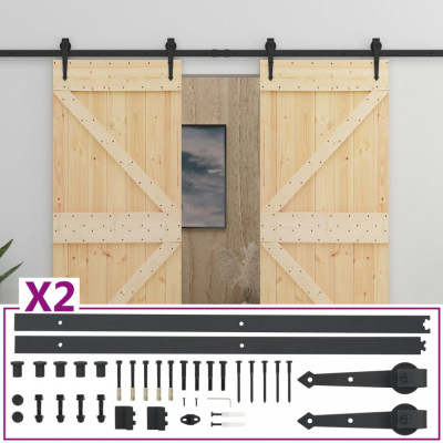 Ușă glisantă cu set feronerie, 80 x 210 cm, lemn masiv de pin foto