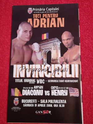 Program meci box Adrian DIACONU - C. HENRY (titlul mondial WBC 19.04.2008) foto