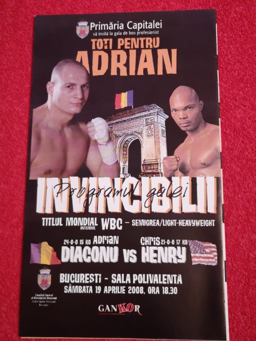 Program meci box Adrian DIACONU - C. HENRY (titlul mondial WBC 19.04.2008)