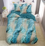 Cumpara ieftin Lenjerie De Pat Saphir Xf060, Bumbac, 4 Piese, Fara Elastic, Albastru, Imprimeu