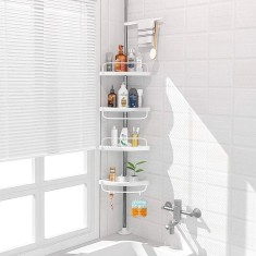 Organizator baie, raft de baie de tip &quot;coltar&quot; cu brat telescopic, cu 4 etajere