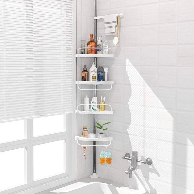 Organizator baie, raft de baie de tip &amp;quot;coltar&amp;quot; cu brat telescopic, cu 4 etajere foto