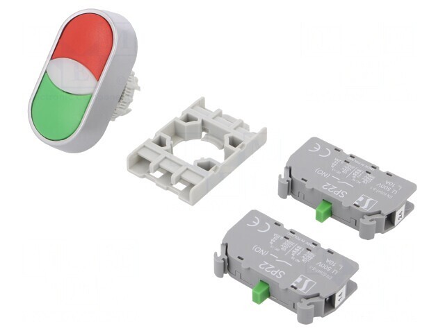 Comutator dublu 22mm negru/verde 1 NO x2