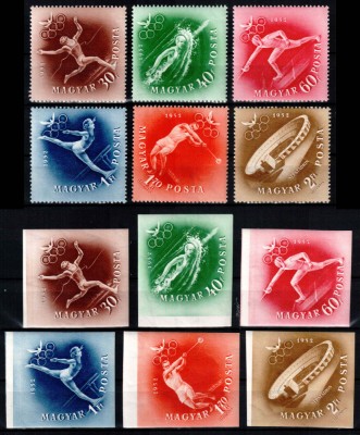 Ungaria 1952, Mi #1247-1252**, dant + nedant, sport, Olimpiada Helsinki, MNH! foto