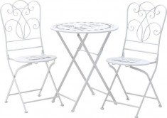Set masa si 2 scaune Vintage White Lavande din metal foto