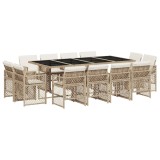 Set mobilier de gradina cu perne, 13 piese, bej, poliratan