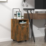 Dulap lateral cu roți stejar afumat 33x38x60 cm lemn prelucrat