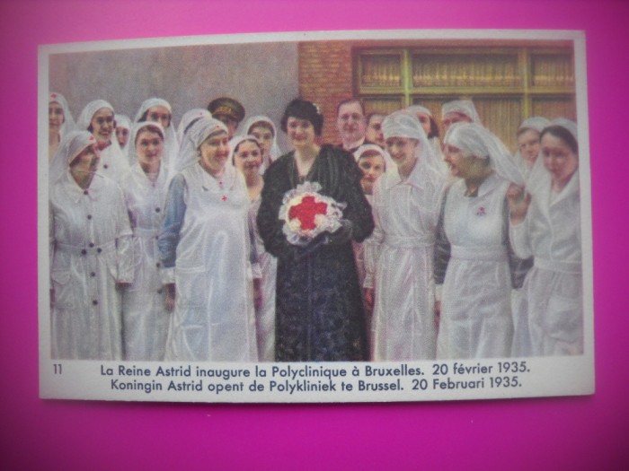 HOPCT 6347 INAUGURAREA POLICLINICII -CRUCEA ROSIE -1935-REGINA ASTRID-FAMILIA REGALA BELGIA-CROMO LITHO-CIOCOLATA COTE D&#039;OR