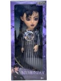 Papusa Wednesday Addams Family muzicala, 27 cm, material textil si plastic, +3 ani, Negru/Alb