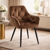 Cumpara ieftin Scaun stil fotoliu bucatarie/living, Artool, York, catifea maro, picioare metal negru, 56x62x83.5 cm