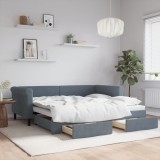 vidaXL Pat de zi cu extensie și sertare, gri &icirc;nchis, 90x190cm catifea