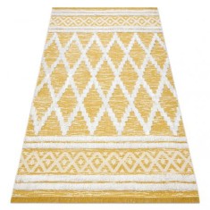 Covor ECO SISAL BOHO MOROC Caro 22297 franjuri - două niveluri de l&acirc;nă galben / cremă, covor reciclat, 78x150 cm