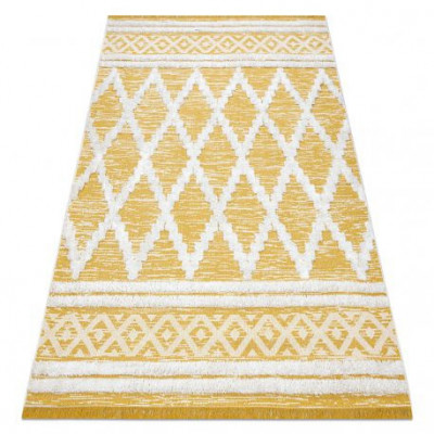 Covor ECO SISAL BOHO MOROC Caro 22297 franjuri - două niveluri de l&amp;acirc;nă galben / cremă, covor reciclat, 136x190 cm foto