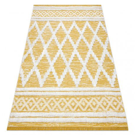 Covor ECO SISAL BOHO MOROC Caro 22297 franjuri - două niveluri de l&acirc;nă galben / cremă, covor reciclat, 117x170 cm