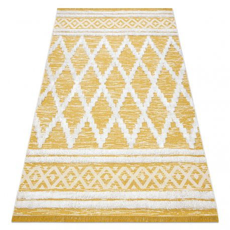 Covor ECO SISAL BOHO MOROC Caro 22297 franjuri - două niveluri de l&acirc;nă galben / cremă, covor reciclat, 78x150 cm