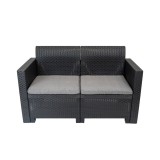 Canapea gradina Leziter Nero 2 locuri, ratan artificial, antracit, rezistent intemperii, protectie UV