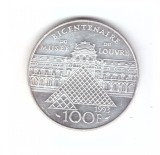 Moneda 100 francs / franci 1993, aniversara 200 de ani Muzeul Louvre, stare buna