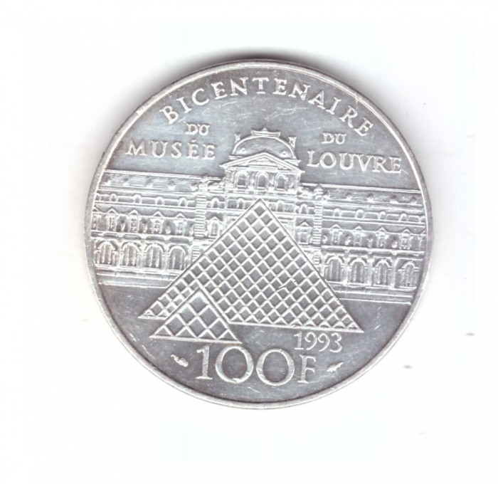 Moneda 100 francs / franci 1993, aniversara 200 de ani Muzeul Louvre, stare buna