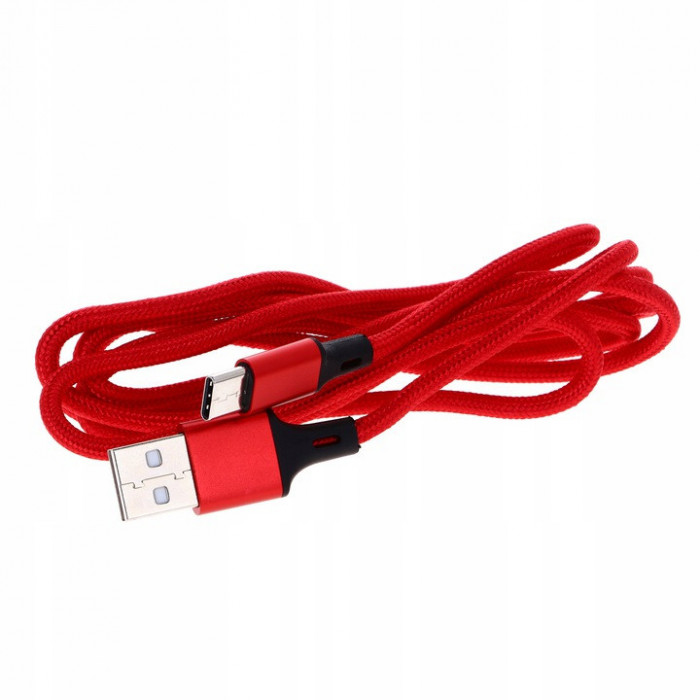 Cablu USB Tip-C, Pawonik, 100 cm, 2A, Negru/Rosu