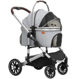 PawHut Hundewagen 3 &icirc;n 1 Hundebuggy pliabil pentru pisici p&acirc;nă la 10 kg Katzenbuggy cu pernă, suport pentru băuturi Gri deschis | Aosom Romania