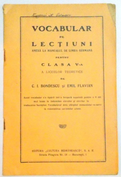 Vocabular Pe Lectii Anexa La Manualul De Limba Germana Pentru