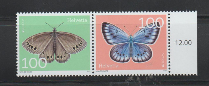 ELVETIA 2021 EUROPA CEPT - FAUNA ,FLUTURI Serie 2 timbre Mi.2706-707 MNH**
